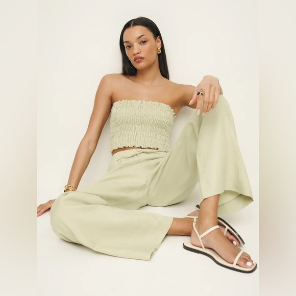 Reformation Lena Linen Two Piece Green - Size XS - Picture 2 of 6